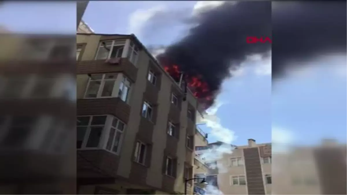 ZEYTİNBURNU\'NDA 4 KATLI APARTMANIN ÇATI KATI ALEV ALEV YANDI