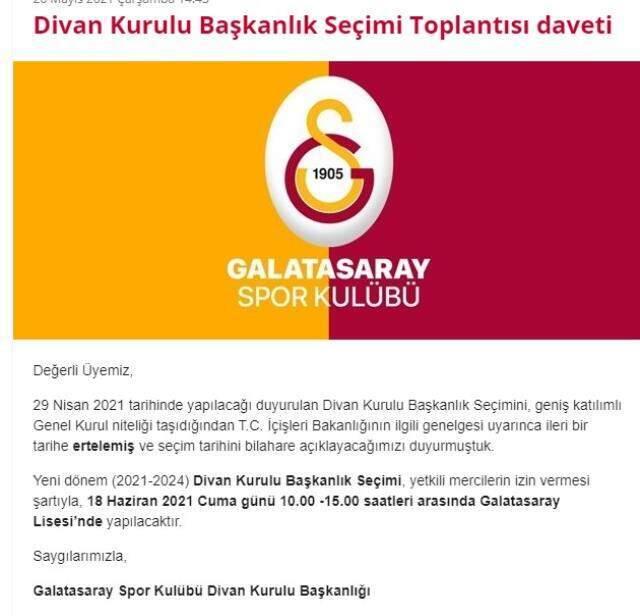 Galatasaray'daki seçim tarihi 18 Haziran Cuma günü olarak belirlendi