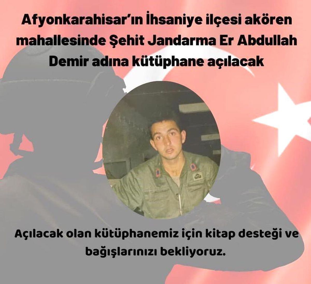 İhsaniye\'de şehit er adına kütüphane kurulacak