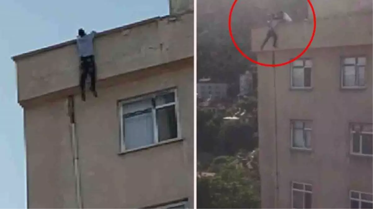 İntihardan vazgeçen vatandaş sarktığı çatıdan yukarı tırmanamadı, imdadına iki öğretmen yetişti