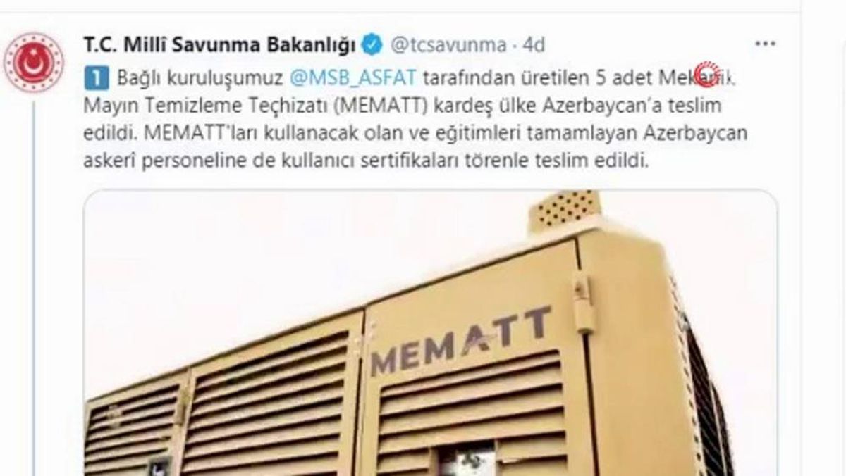 MSB: "5 adet MEMATT Azerbaycan\'a teslim edildi"