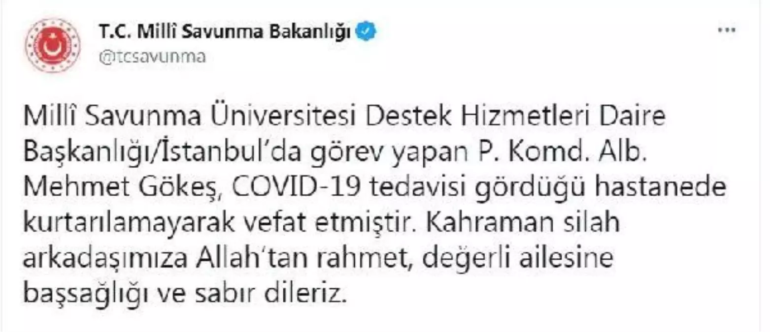 MSB: Koronavirüs tedavisi gören albay hayatını kaybetti