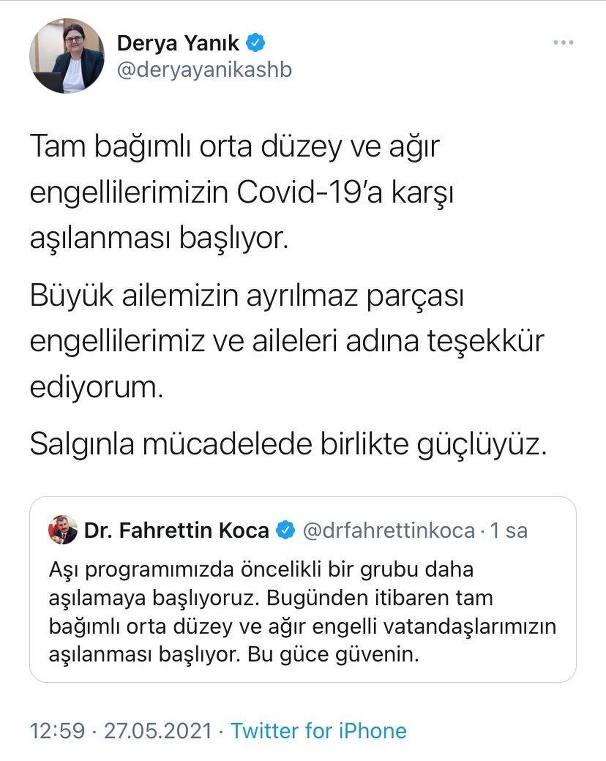 Bakan Yanık\'tan Sağlık Bakanı Koca\'ya teşekkür