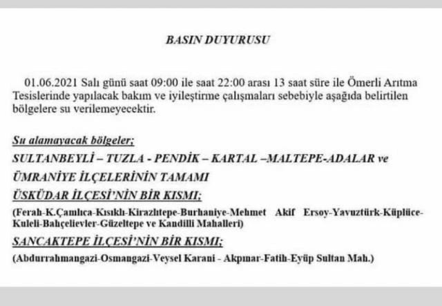 istanbul anadolu yakasi nda 7 ilcede su kesintisi yasanacak