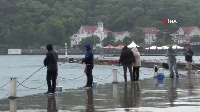 Olta balıkçıları yağmurlu havaya aldırış etmedi
