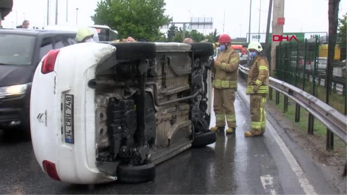 Kağıthane\'de takla atan otomobilden burnu bile kanamadan çıktı