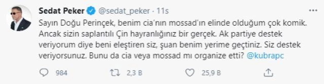 Sedat Peker, MOSSAD'ın avucunda diyen Doğu Perinçek'e, Peker'den cevap gecikmedi