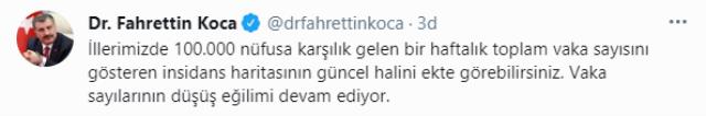 Son Dakika: Sağlık Bakanı Koca, illere göre haftalık vaka haritasını paylaştı! İstanbul'daki düşüş sürüyor - Son Dakika