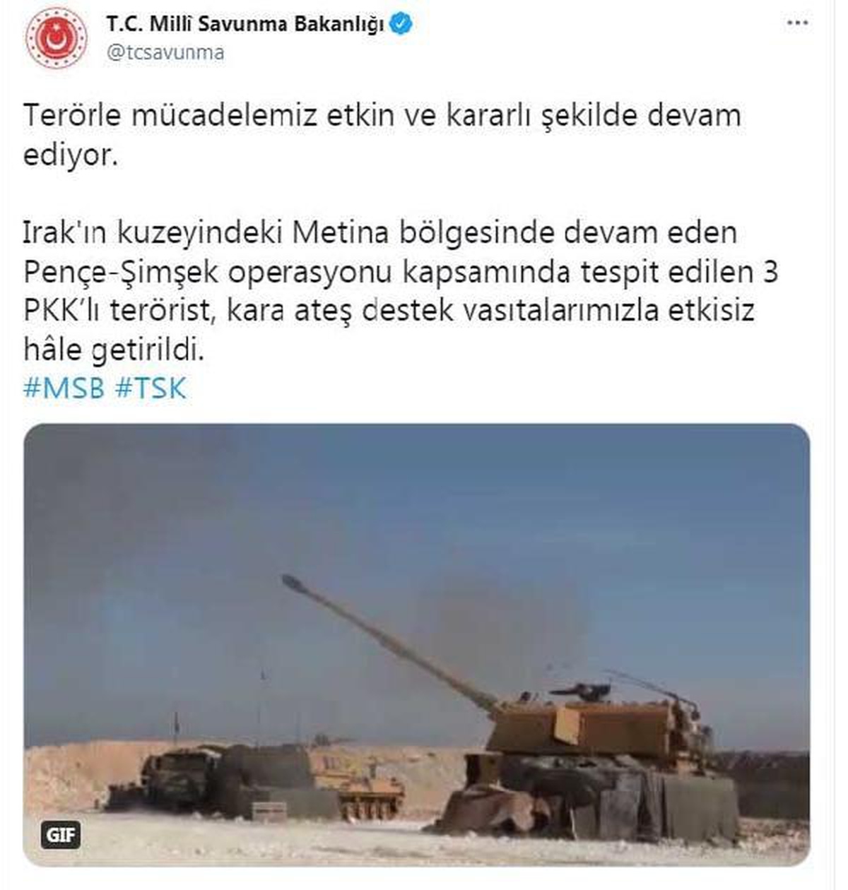 Son dakika haber... MSB: Irak\'ın kuzeyinde 3 PKK\'lı terörist etkisiz hale getirildi