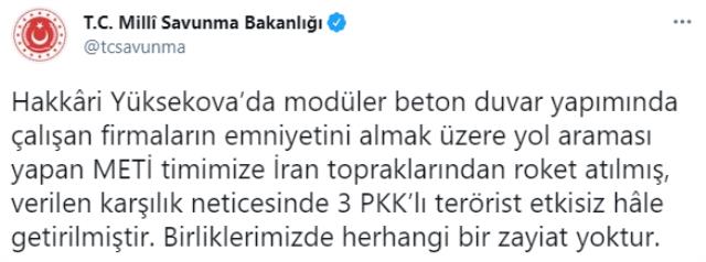 3 PKK'lı etkisiz hale getirildi! Yol kontrolü yapan time İran'dan roket atıldı