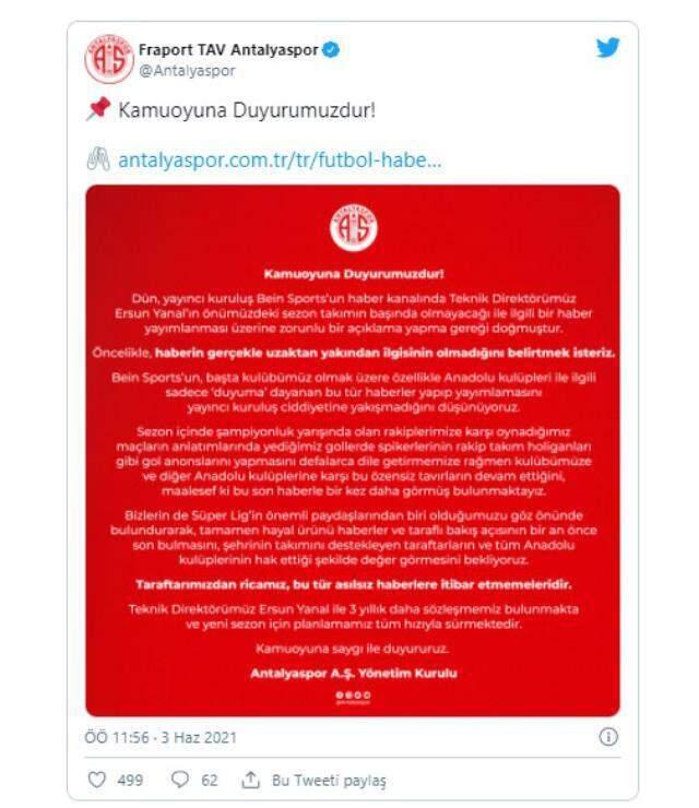 Antalyaspor'un Ersun Yanal ile yollarını ayıracağı iddiası Antalyaspor'un Ersun Yanal ile yollarını ayıracağı iddiası