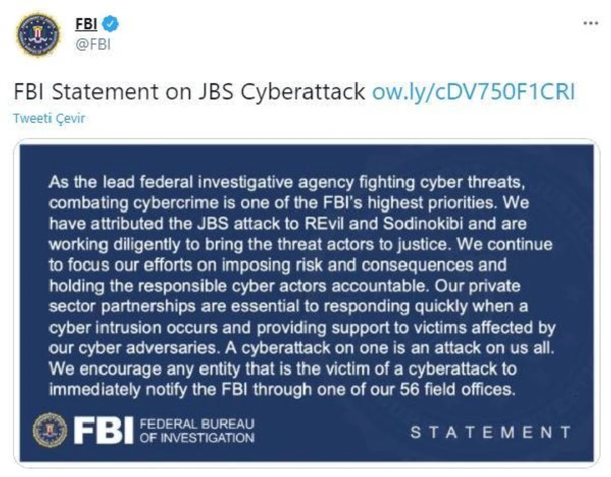 FBI: Siber saldırının sorumlularının adalete teslim edilmesi için çalışılıyor