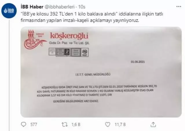 '392 TL'lik baklava yediler' iddiaları ileri sürülmüştü! İBB'den belgeli yalanlama geldi