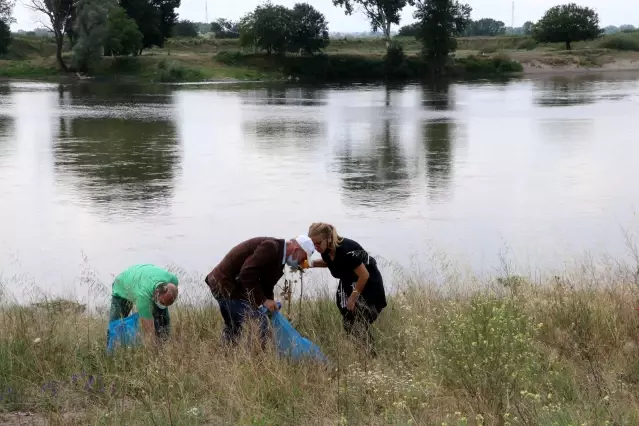 Çevreciler Meriç Nehri kenarında onlarca torba dolusu çöp topladı