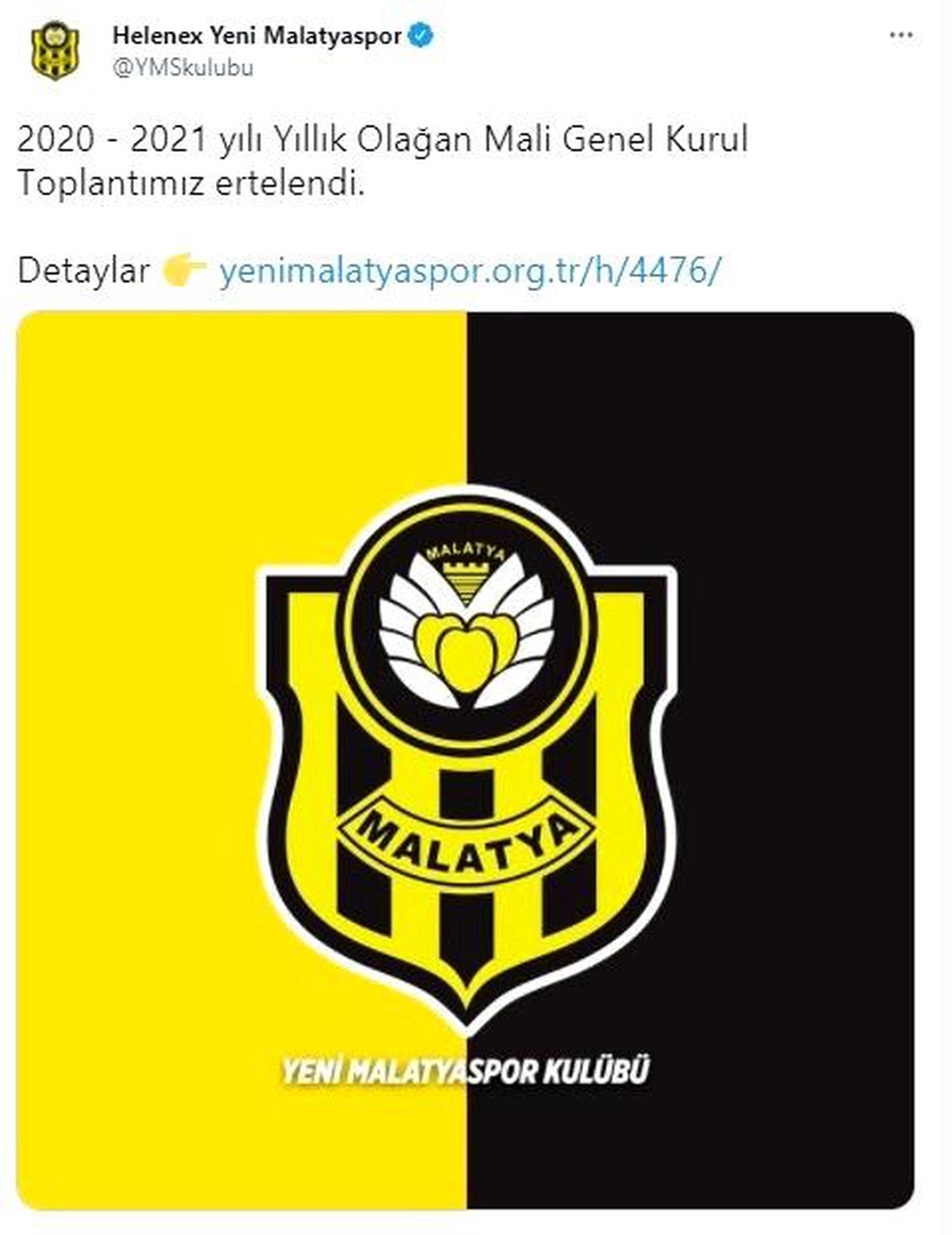 Yeni Malatyaspor\'un olağan mali genel kurul toplantısı 12 Haziran\'a ertelendi