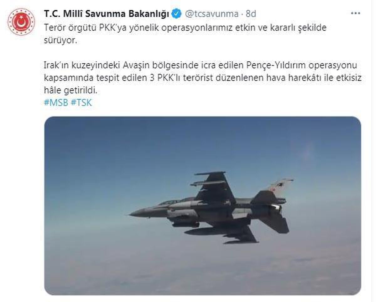 Son dakika! MSB: Pençe-Yıldırım operasyonunda 3 PKK\'lı etkisiz hale getirildi