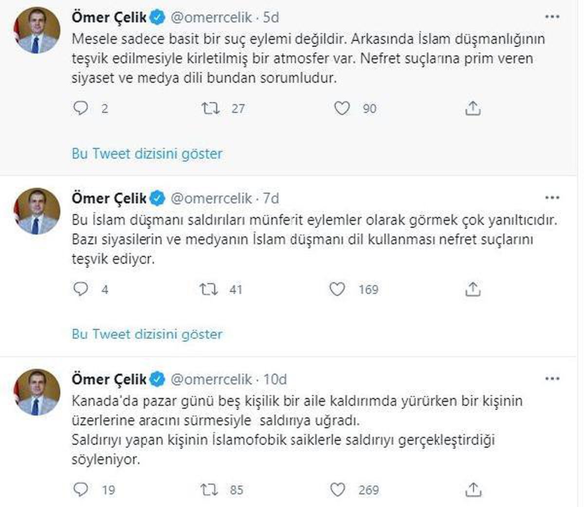 AK Parti\'li Çelik\'ten Kanada\'daki saldırıya tepki