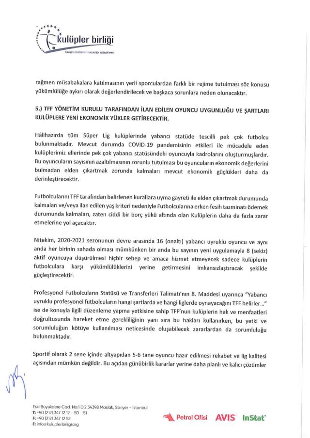 Kulüpler Birliği, TFF'nin yabancı kuralı kararıyla ilgili Tahkim Kurulu'na iptal başvurusu yaptı