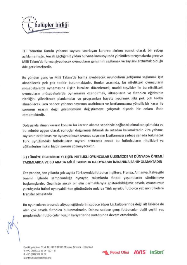 Kulüpler Birliği, TFF'nin yabancı kuralı kararıyla ilgili Tahkim Kurulu'na iptal başvurusu yaptı