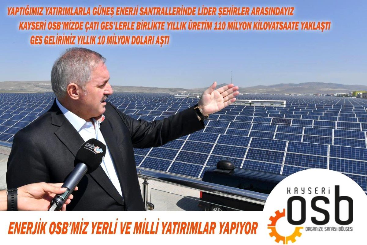 Kayseri OSB\'de GES\'ten elektrik üretimi yıllık 110 milyon kilovatsaate yaklaştı