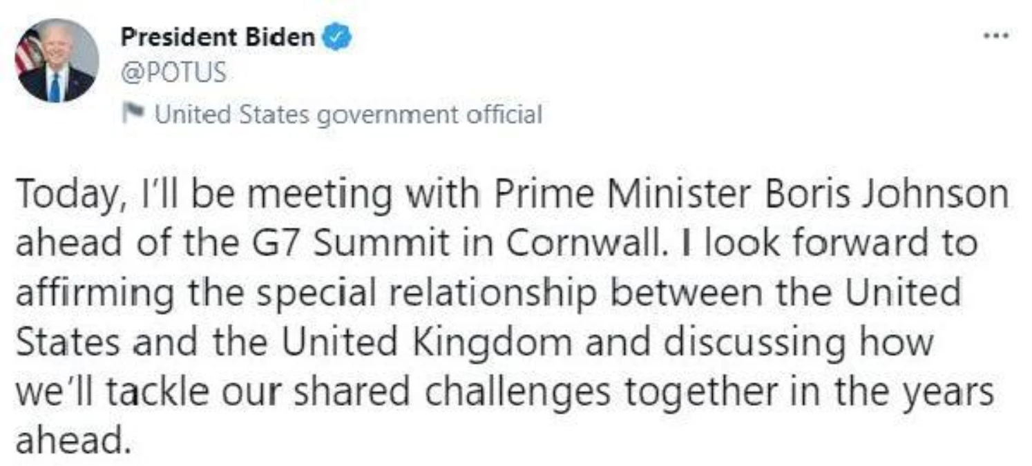 Biden: G7 Zirvesi öncesinde Başbakan Boris Johnson ile görüşeceğim