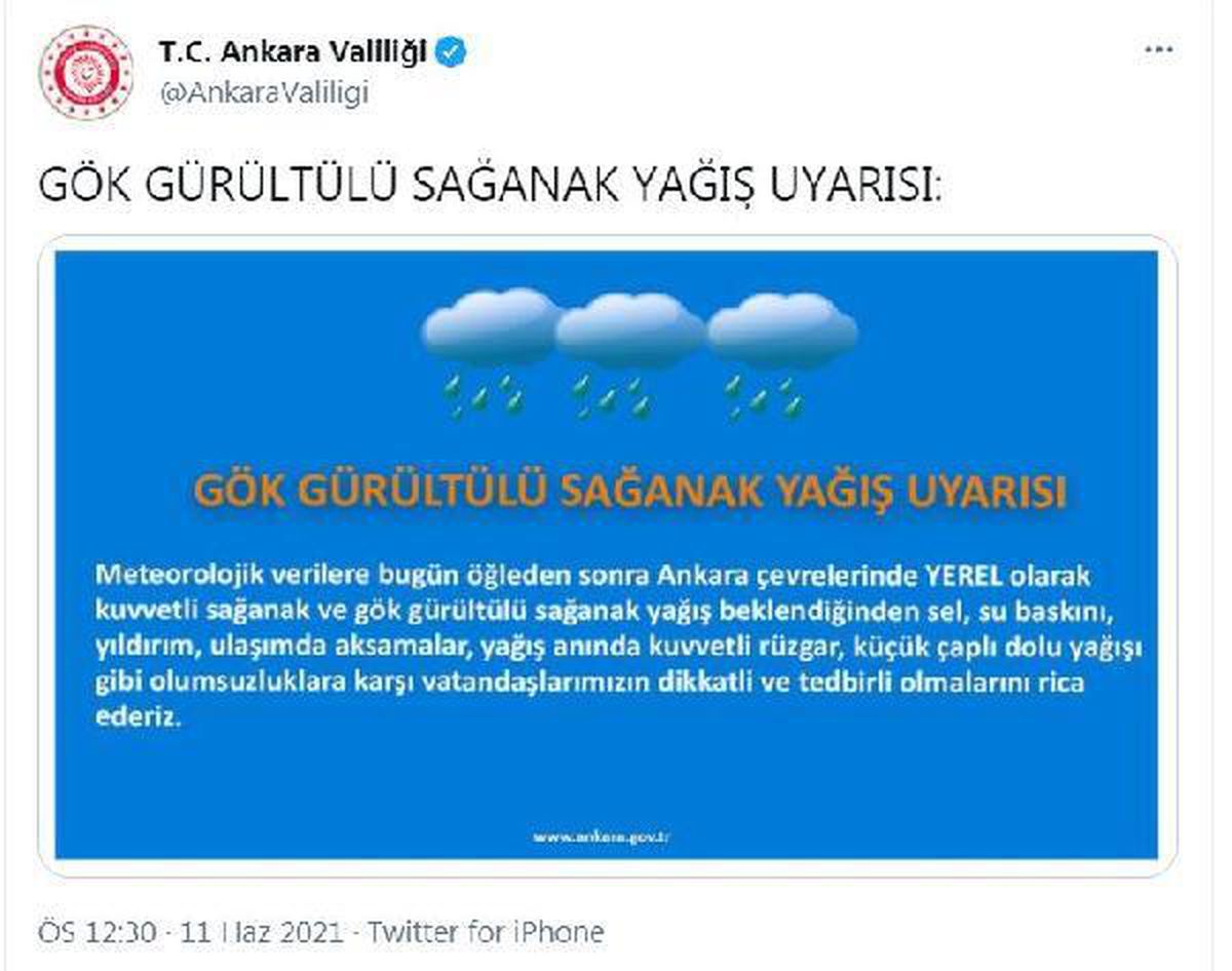 Ankara Valiliği\'nden \'sağanak\' uyarısı