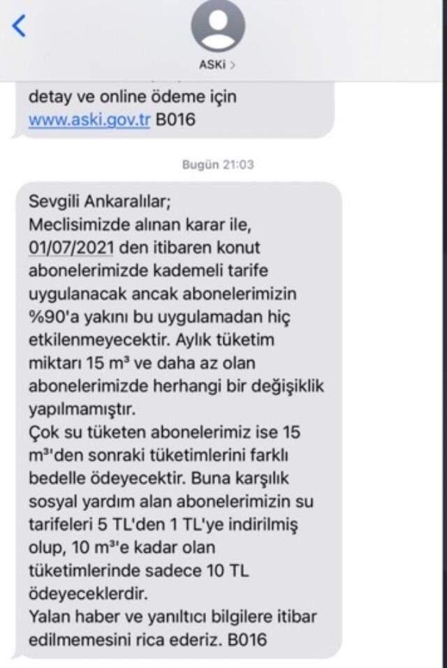 Ankara Buyuksehir Belediyesi Nden Suya Yuzde 80 Zam Iddialarina Yalanlama Son Dakika Ekonomi