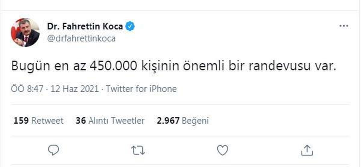Bakan Koca: Bugün 450 bin kişinin önemli randevusu var