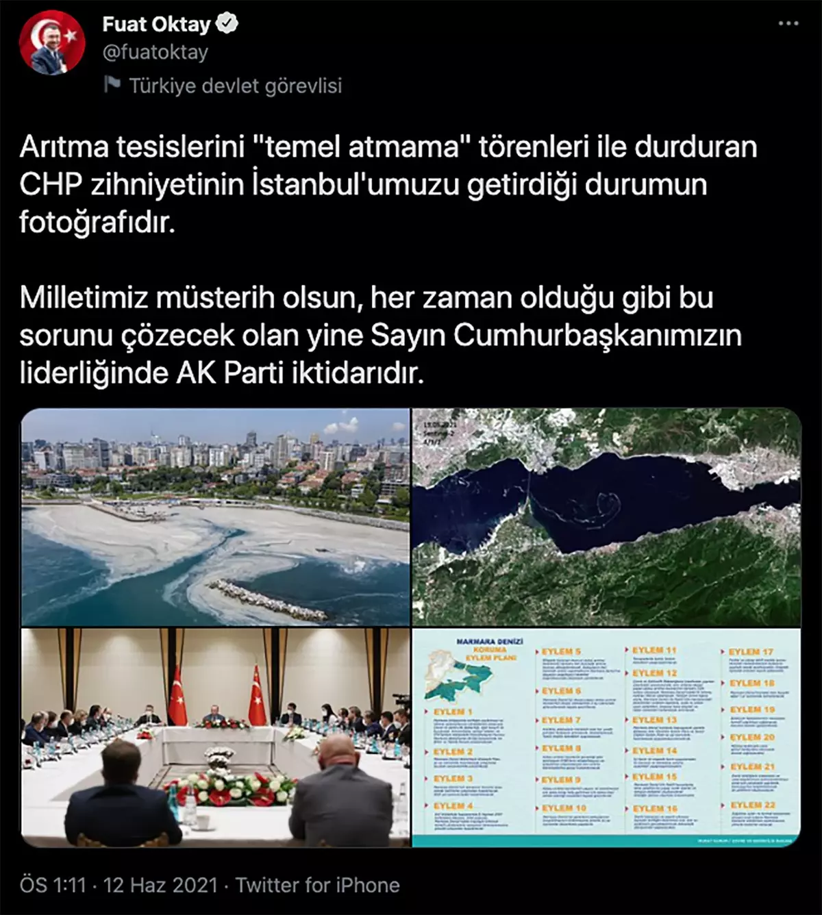 Cumhurbaşkanı Yardımcısı Oktay\'dan Marmara Denizi\'ndeki müsilaj sorunu ile ilgili paylaşım Açıklaması