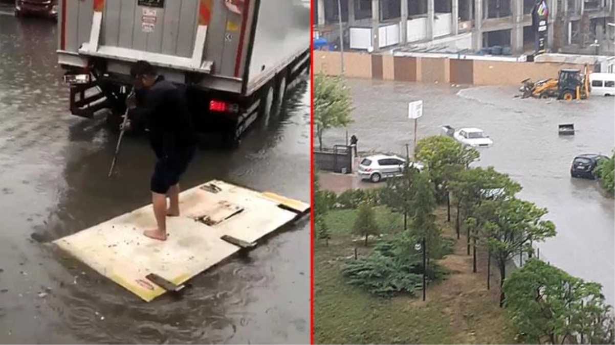 Ankara\'yı sel aldı! Vatandaşlar son çareyi kapıdan sandal yapmakta buldu