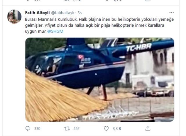 Herkes bir anda aynı yere baktı! Yemek yemek için halk plajına helikopterle indiler