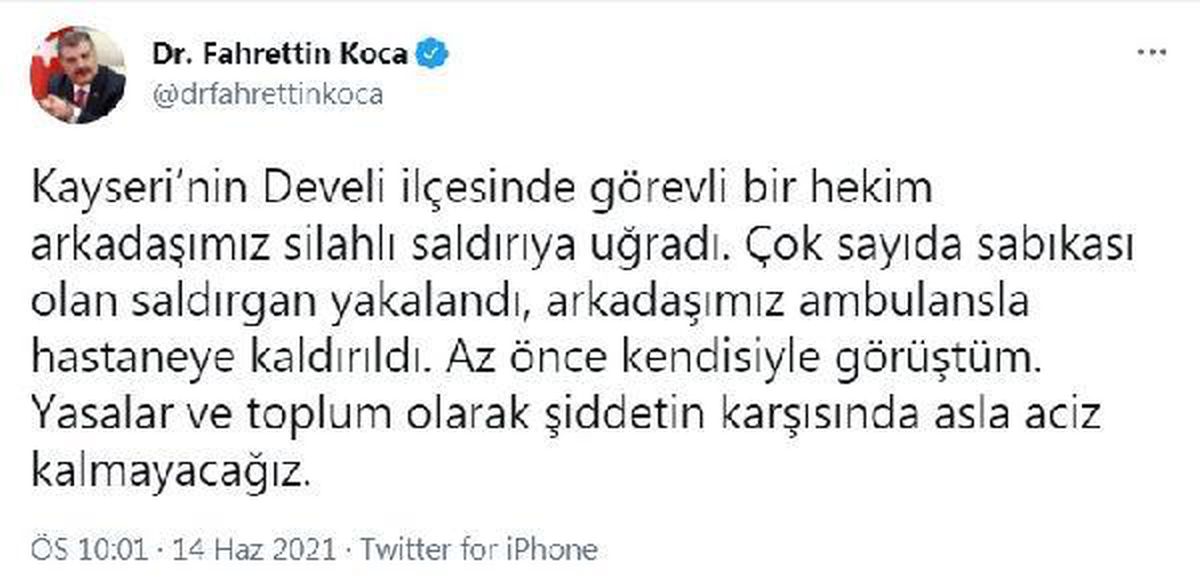 Son dakika haberi: Sağlık Bakanı Koca, Kayseri\'de silahlı saldırıya uğrayan doktorla görüştü