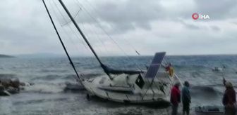 Erdek'te şiddetli lodos teknelere zarar verdi