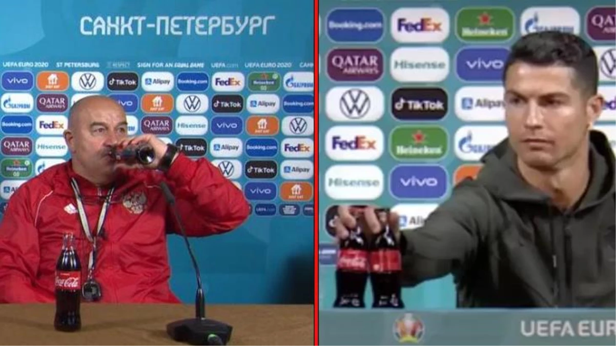 Rusya hocasının göndermesi olay oldu! Ronaldo\'nun masadan kaldırdığı kolayı içti