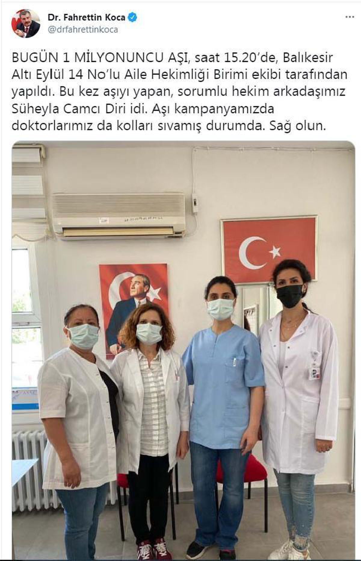 Bakan Koca: Bugün 1 milyonuncu aşı Balıkesir\'de yapıldı
