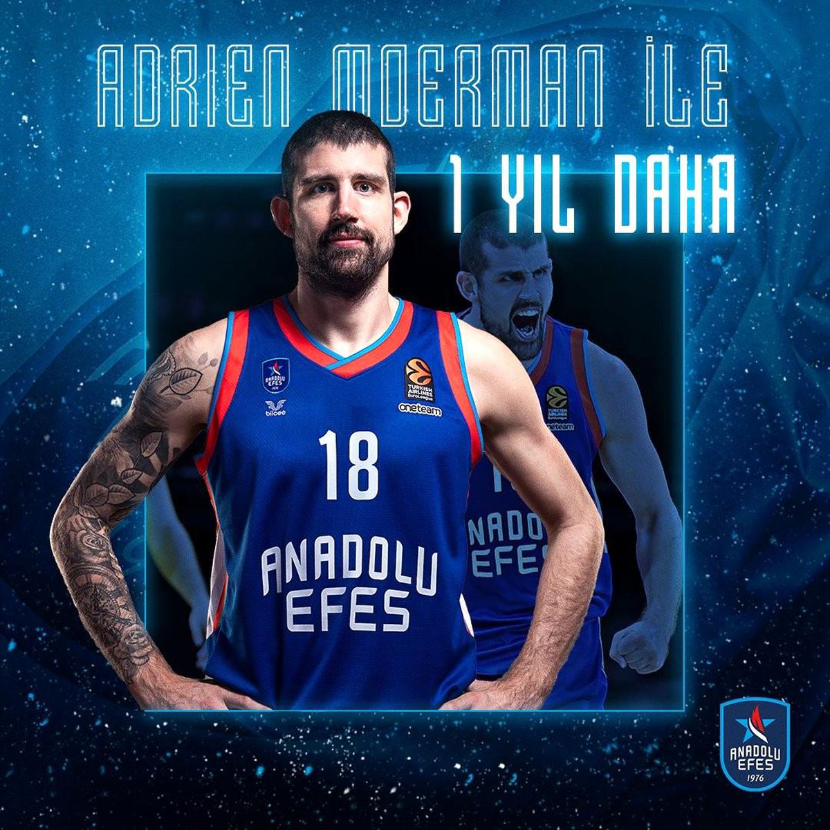 Anadolu Efes: "2018-2019 sezonundan bu yana formamızı terleten oyuncumuz Adrien Moerman ile 1 yıllık sözleşme yeniledik."