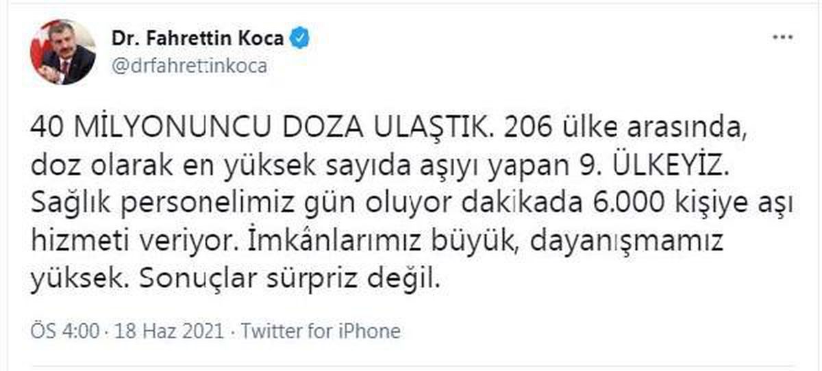 Son dakika haberi... Bakan Koca: 18 yaş üstü nüfusun yüzde 50\'si aşılandı (2)