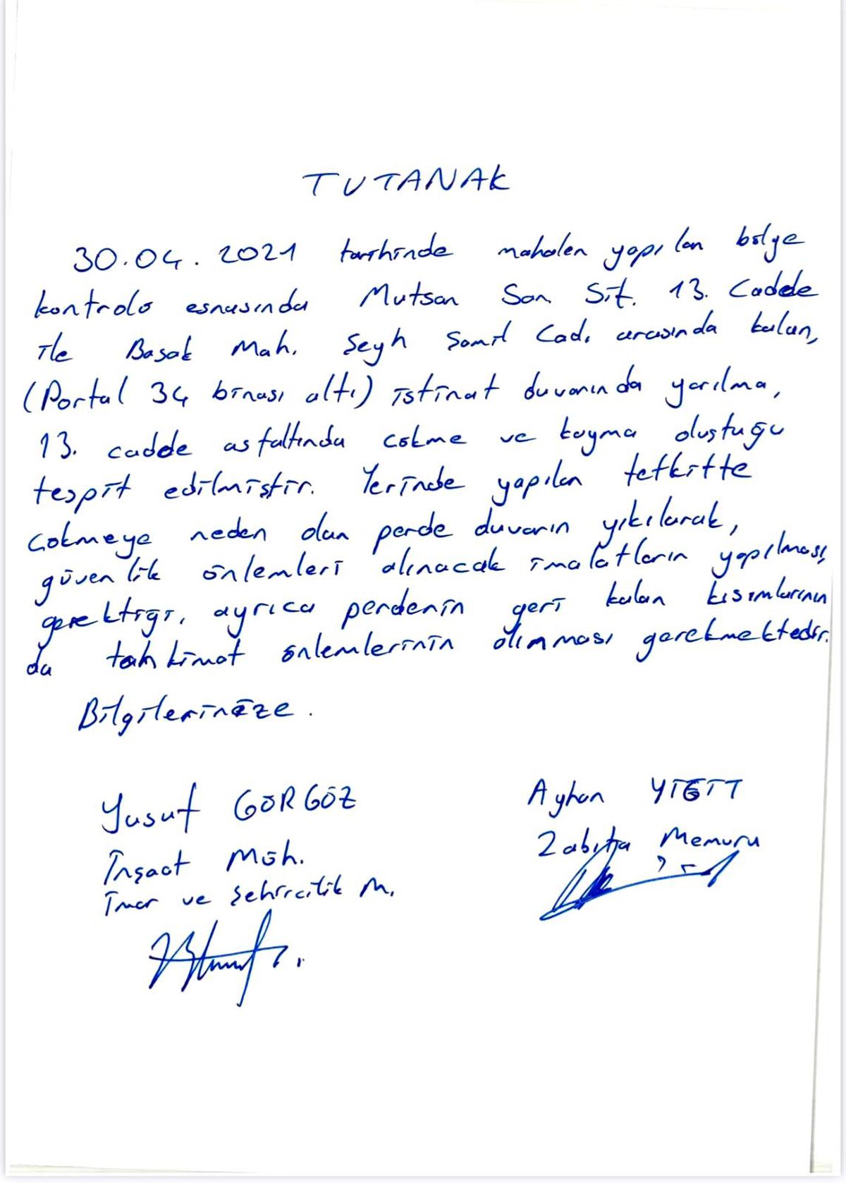 Başakşehir Belediyesi\'nden çöken yol ve istinat duvarıyla ilgili açıklaması