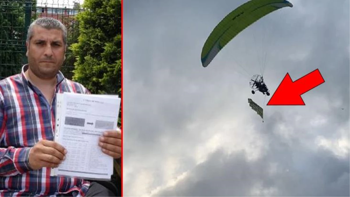 Savcılık takipsizlik kararı çıkardı, hakkını havada aradı! Paramotor\'a "Dolandırıldım, hakkımı arıyorum" yazdı