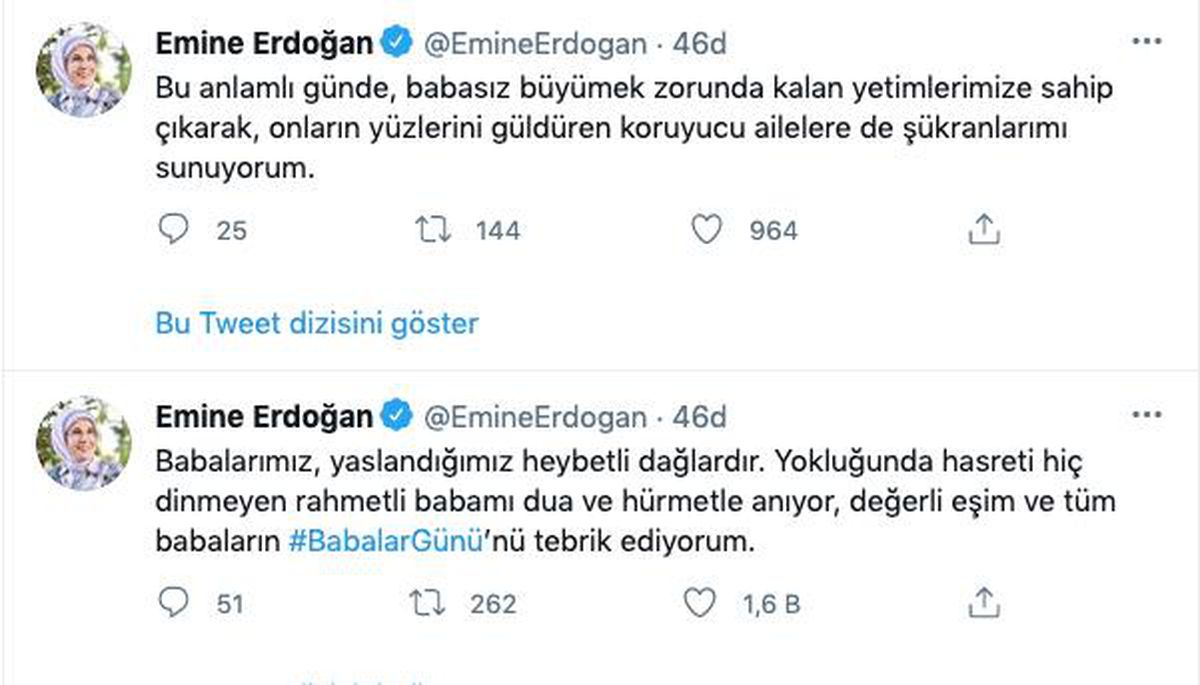 Emine Erdoğan\'dan Babalar Günü mesajı Açıklaması