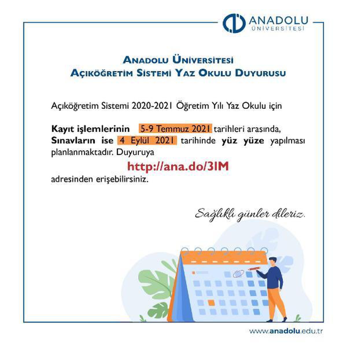Anadolu Üniversitesi açık öğretim yaz okulu başvuruları 5-9 Temmuz\'da