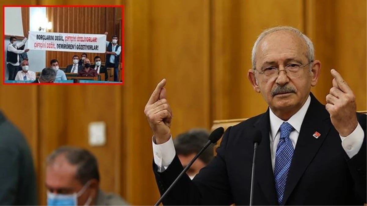 O pankart, CHP Grup Toplantısı\'nda Kılıçdaroğlu\'na sözünü kestirdi
