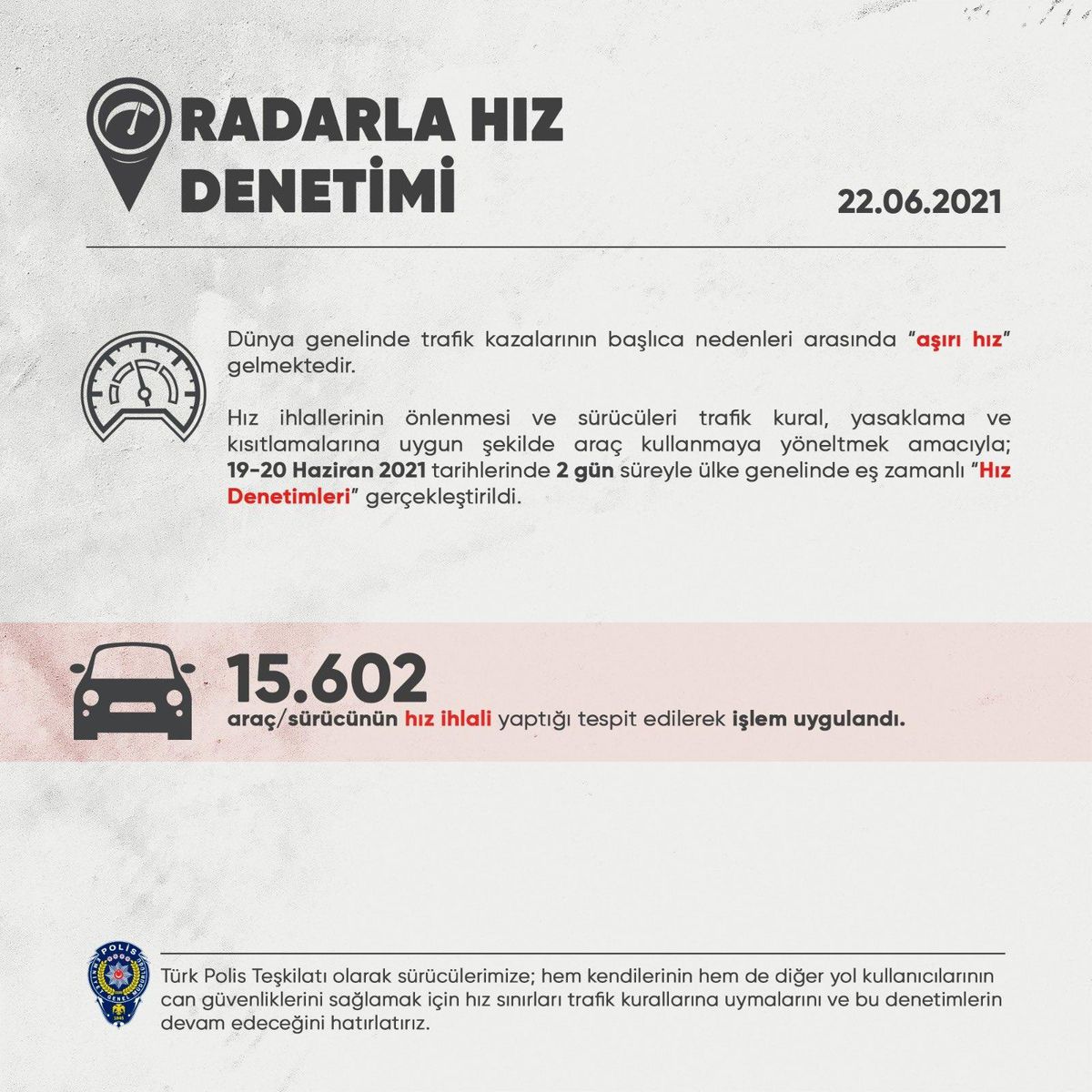 Yurt genelindeki 2 günlük hız denetimlerinde 15 bin 602 araç ve sürücüye idari işlem