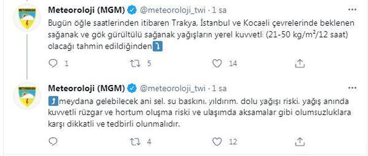 Meteoroloji\'den Trakya, İstanbul ve Kocaeli için sel uyarısı
