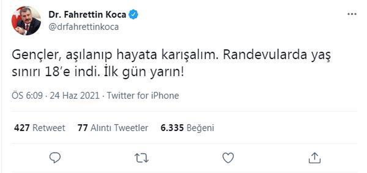 Bakan Koca\'dan gençler için \'aşı\' çağrısı