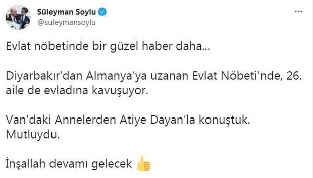 Son dakika haberleri: Bakan Soylu: Evlat nöbetinde güzel haber