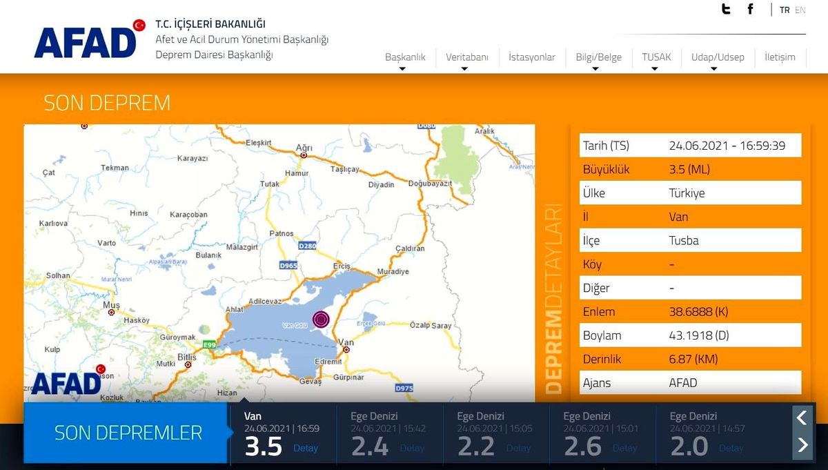 Van\'da 3.5 büyüklüğünde deprem