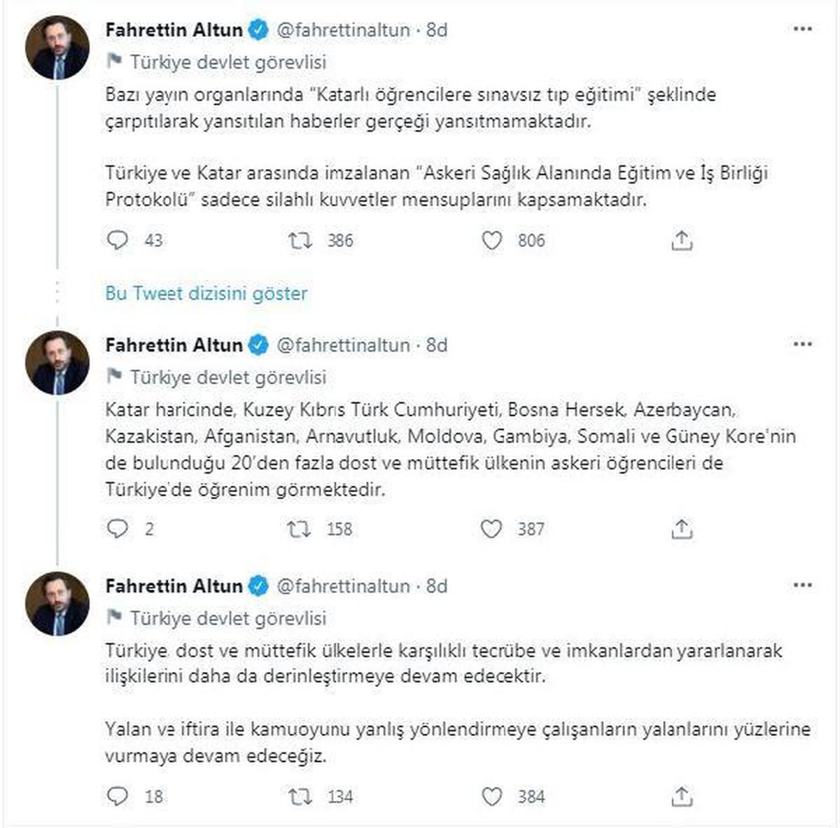 Altun: Katar protokolü silahlı kuvvetler mensuplarını kapsıyor