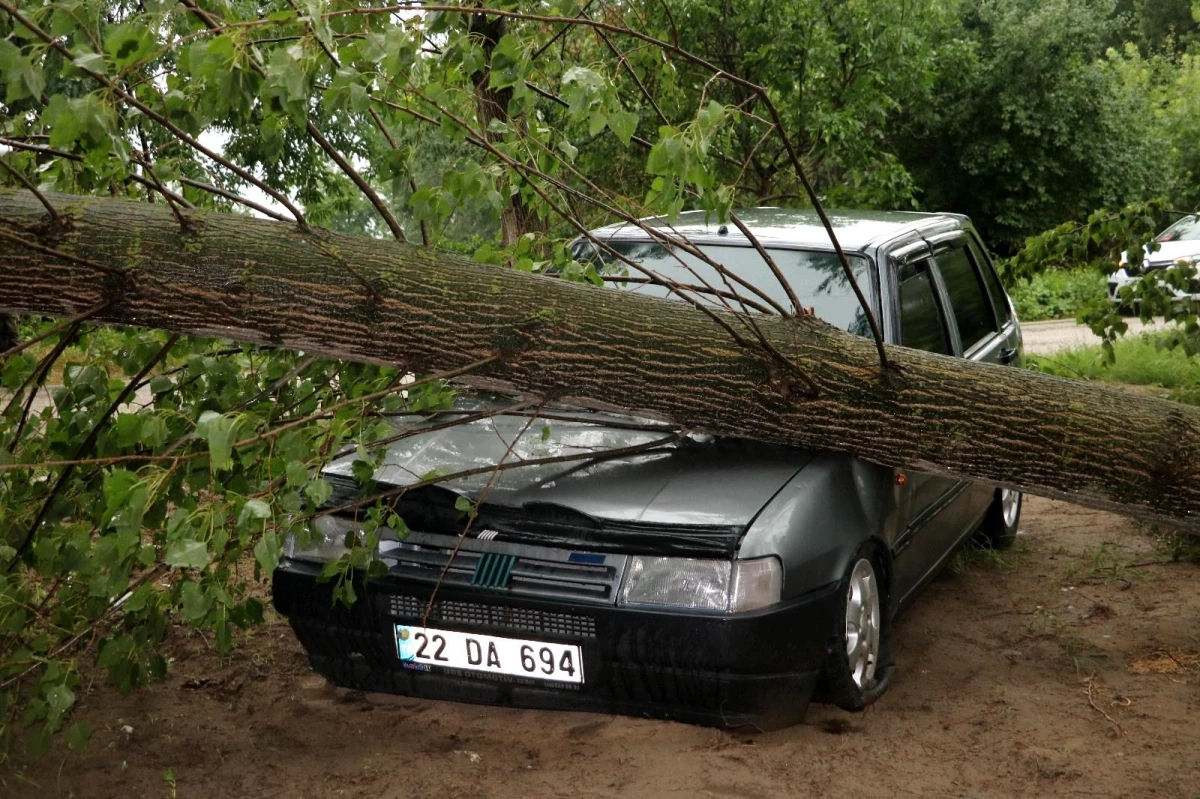 Fırtına sebebiyle ağaçlar araçların üzerine devrildi, yollar kapandı