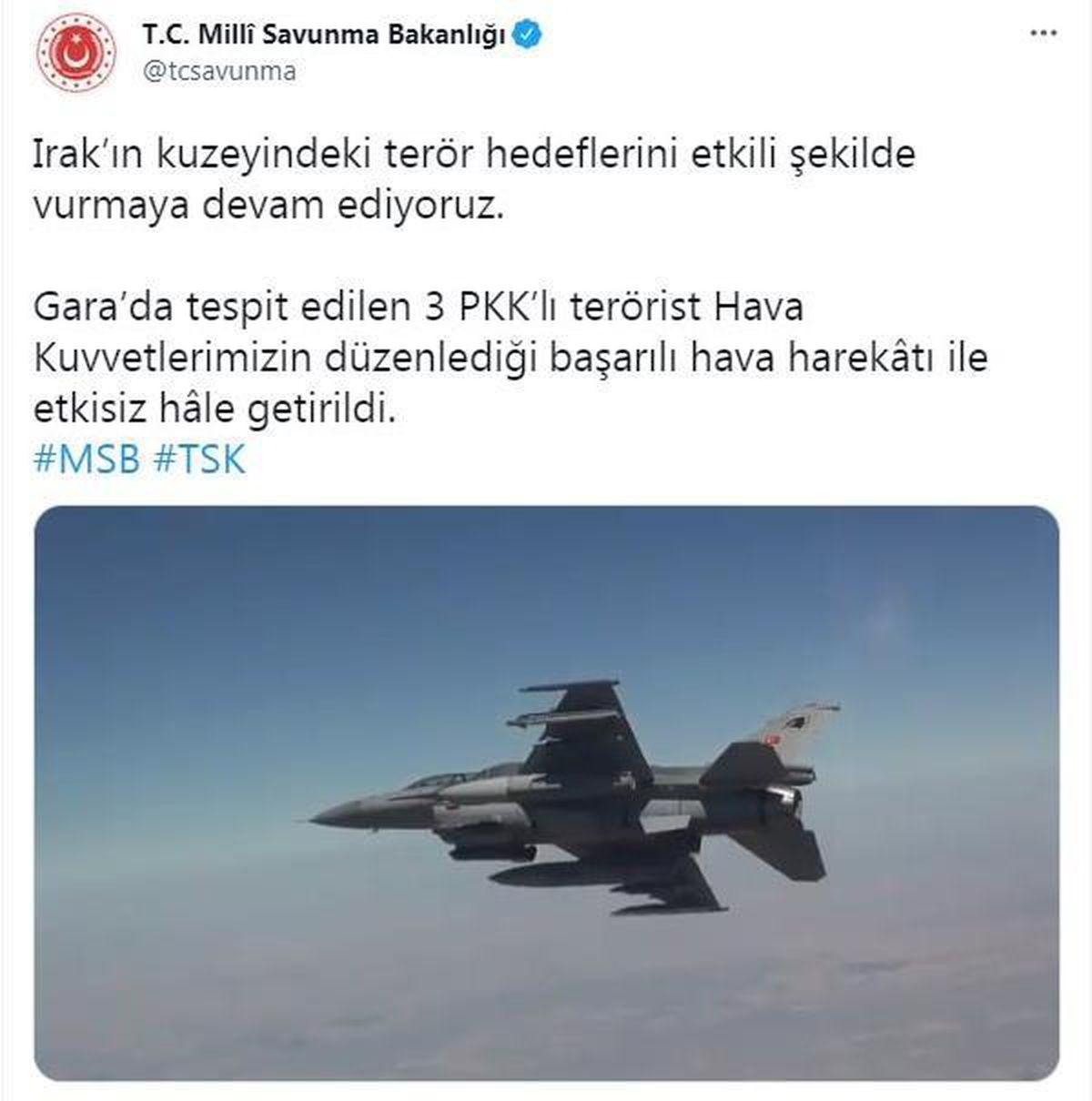 Son dakika... MSB: Irak\'ın kuzeyinde 3 PKK\'lı terörist etkisiz hale getirildi